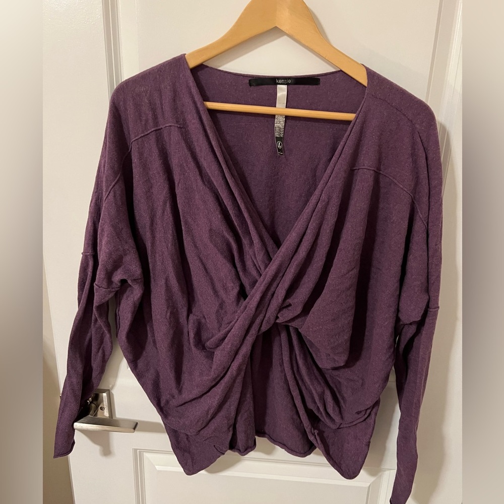 Kenzie large purple wrap sweater for yoga or working out, can wear with jeans